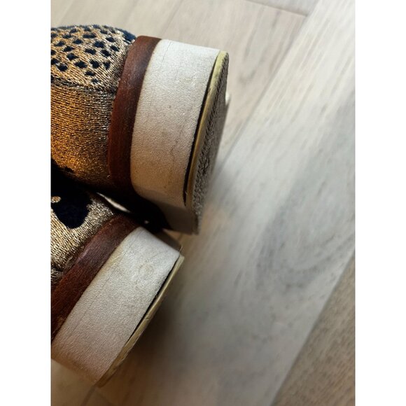 Free People Gold Navy Textile Loafers Sz 6.5 37 Slip-On Leather Lining Snake eye - Picture 4 of 8